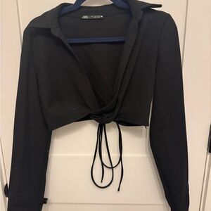 Zara Black Tie-Front Crop Top